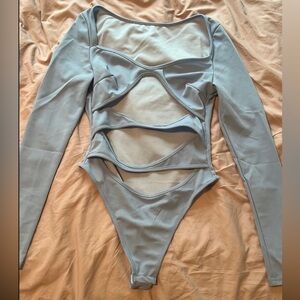No Imitation Cutout Bodysuit - Blue